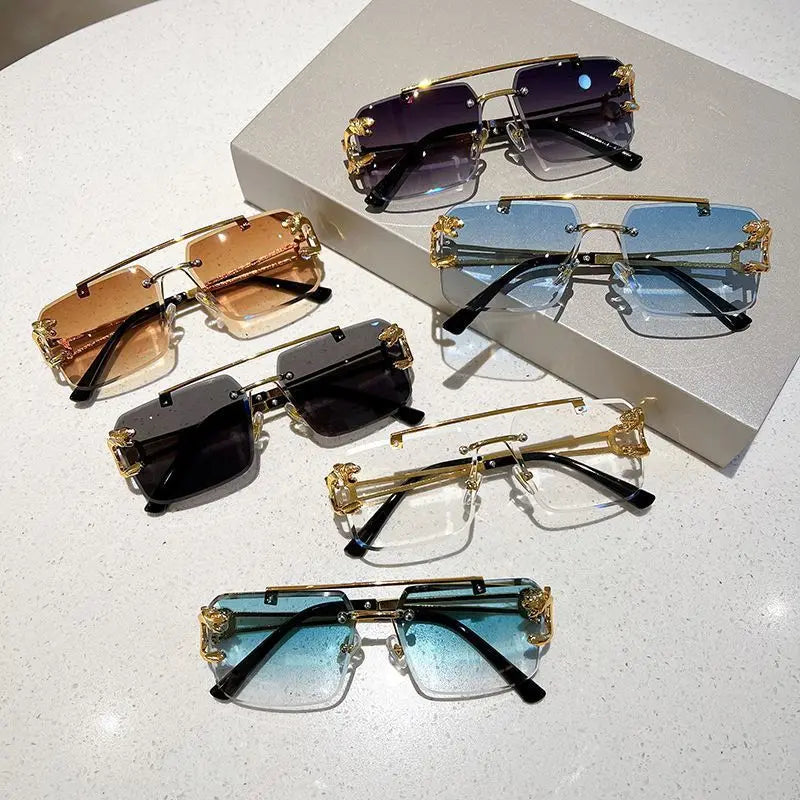 Trendy rectangular rimless sunglasses