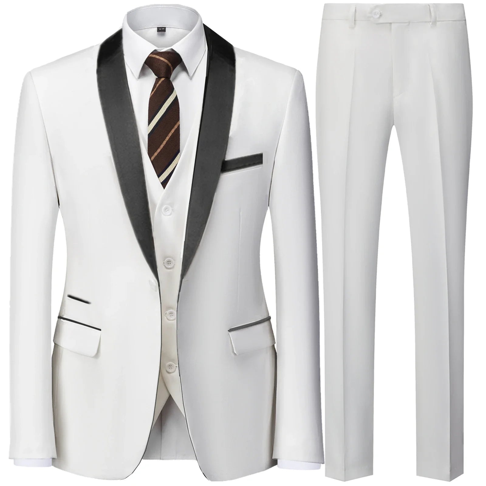 Men’s British Style Slim Suit 3 Piece Set Jacket Vest Pants