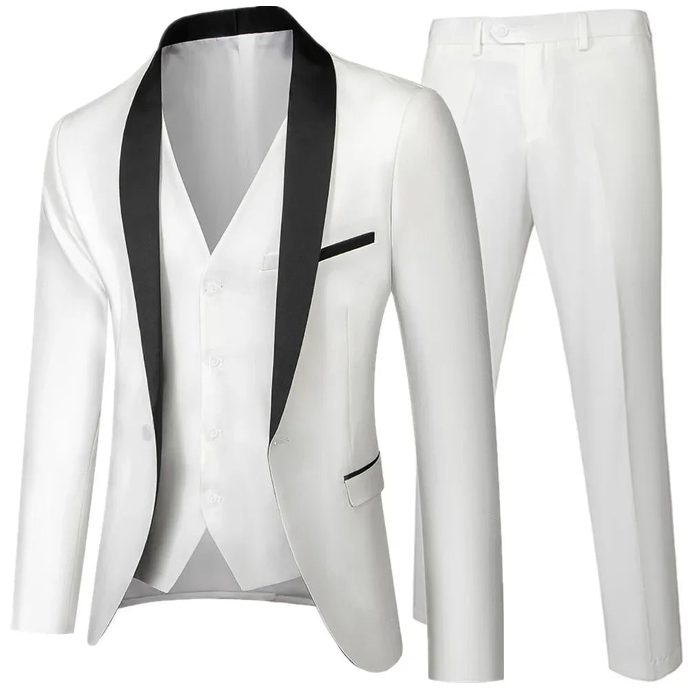 Men’s British Style Slim Suit 3 Piece Set Jacket Vest Pants