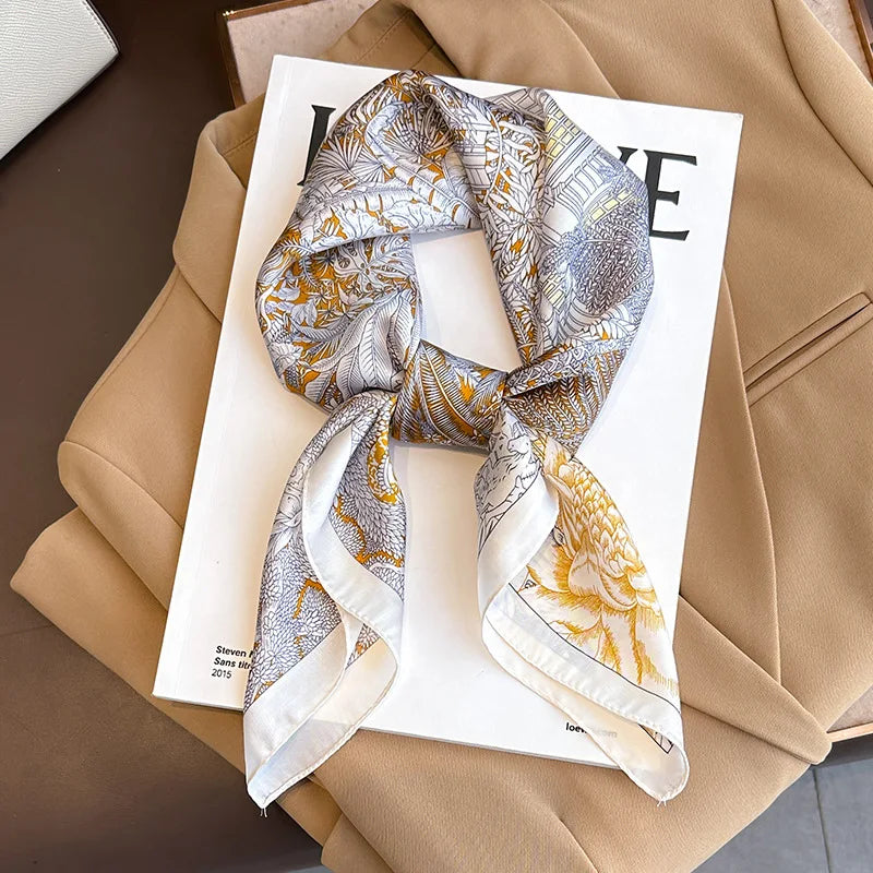 Square silk scarf with flowers