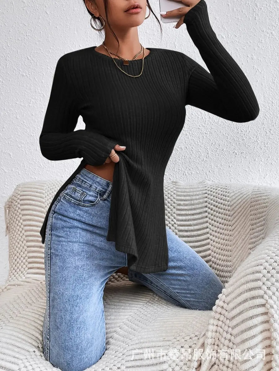 Autumn slim slit long sleeve t-shirt