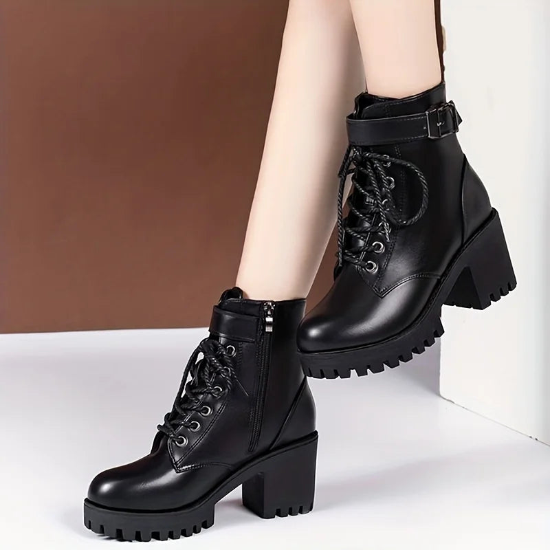 Ranger style ankle boots with inner zip and laces