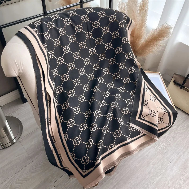 Luxury Brand Printed Winter Scarf Double Sided Cashmere Thick Warm