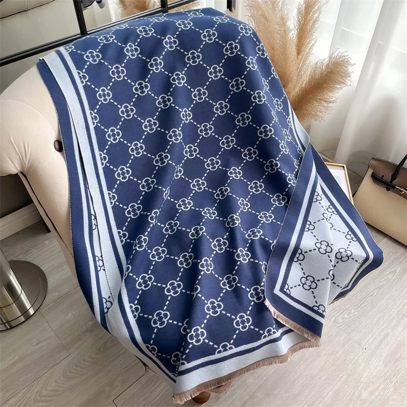 Luxury Brand Printed Winter Scarf Double Sided Cashmere Thick Warm