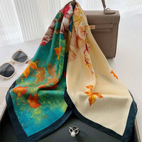 Square silk scarf with flowers