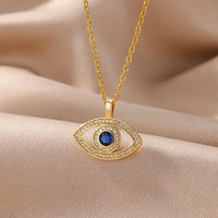 Necklace with Turkish eye pendant in stainless steel gold color