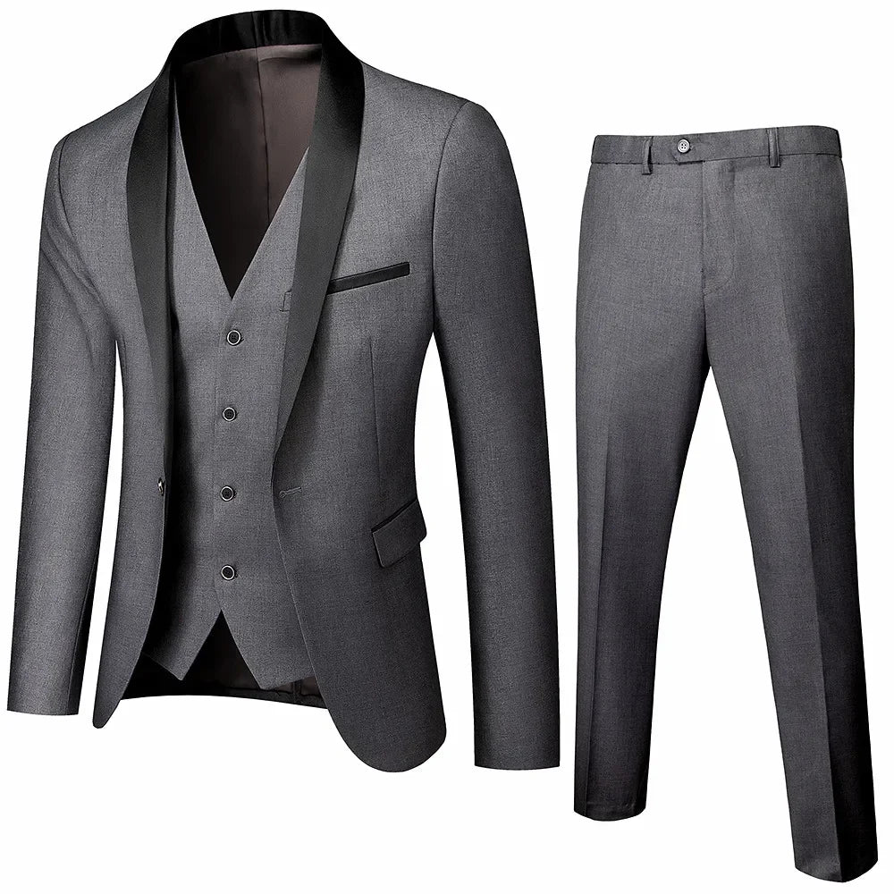 Traje delgado estilo británico de los hombres 3 piezas conjunto chaqueta chaleco pantalones