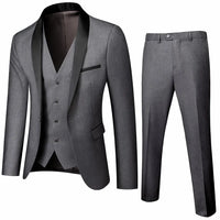 Men’s British Style Slim Suit 3 Piece Set Jacket Vest Pants