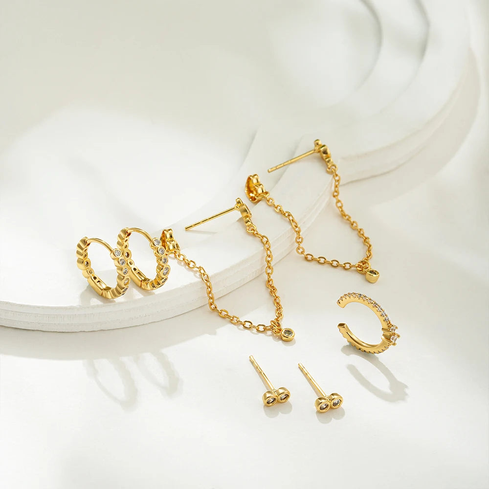 14k Gold Plated Small Zircon Stackable Hoop Earrings SetAzizaK