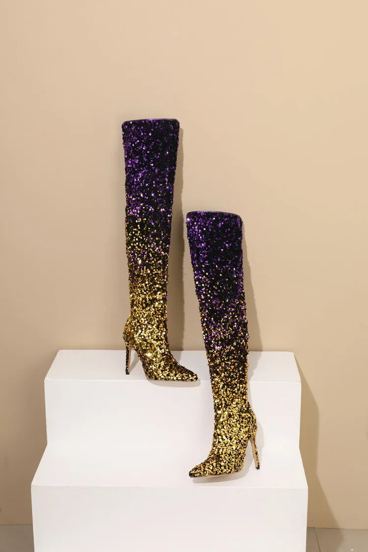 tight sequined thigh boots, gradient