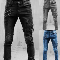 2024 Jeans droits grande taille pour homme, pantalon printemps-été, jeans boyfriend, streetwear, skinny, fermetures éclair, 3 couleurs, pantalon en denim décontracté long