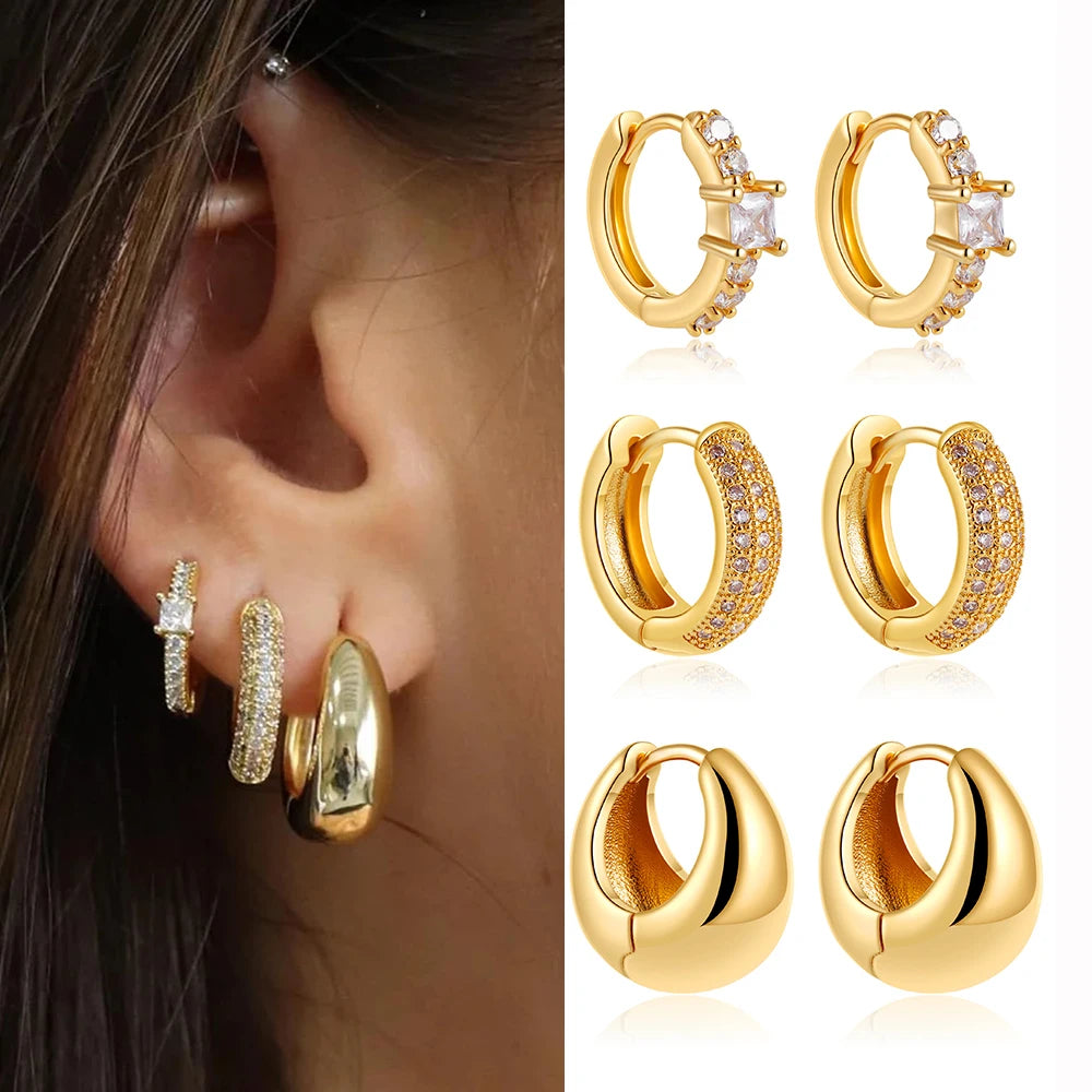 14k Gold Plated Small Zircon Stackable Hoop Earrings Set