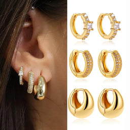 14k Gold Plated Small Zircon Stackable Hoop Earrings Set