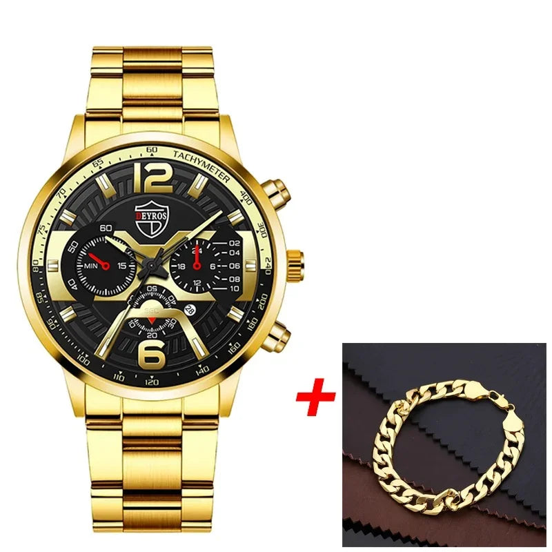 Watch  Luxury Gold Stainless Steel Quartz Wristwatch