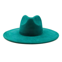 Suede fedora hat with heart shaped top, 3.75" brim