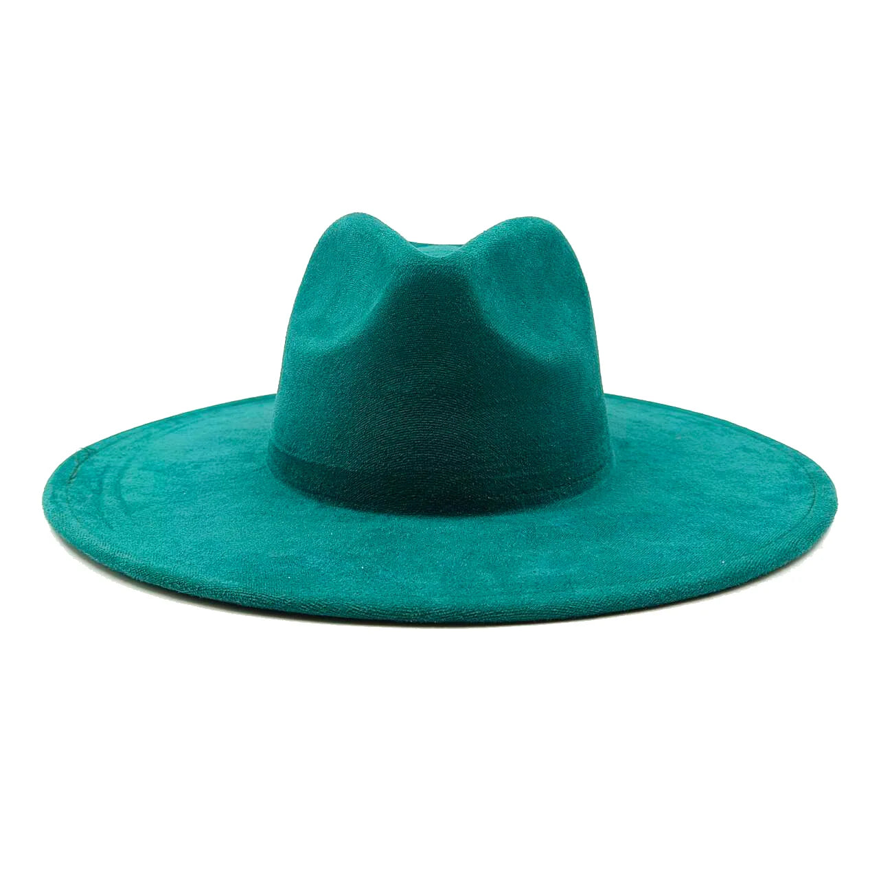 Suede fedora hat with heart shaped top, 3.75" brim