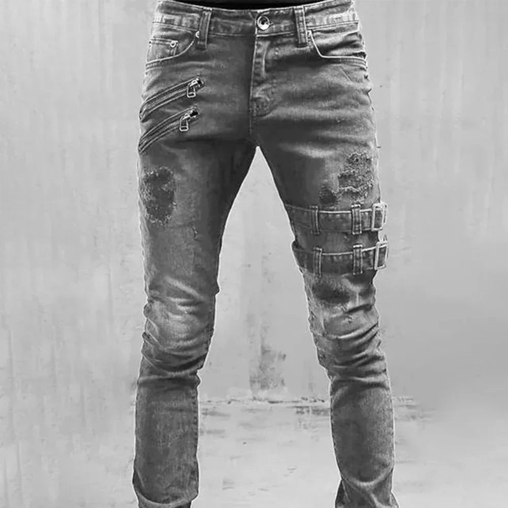 2024 Jeans droits grande taille pour homme, pantalon printemps-été, jeans boyfriend, streetwear, skinny, fermetures éclair, 3 couleurs, pantalon en denim décontracté long