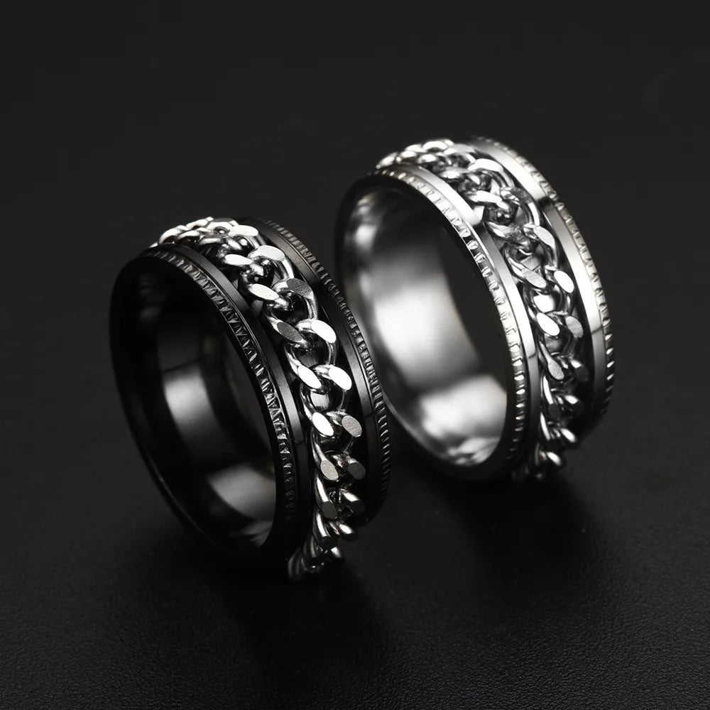 Fashion 8mm Spinner Ring For Men Women Stainless Steel Cuban Chain Spinner Fidget Band Release Anxiety Rings Jewelry Wholesale