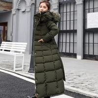 Long Fox Fur Bow Warm Down Coat