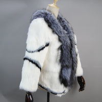 Natural rabbit fur coat with fox fur collar