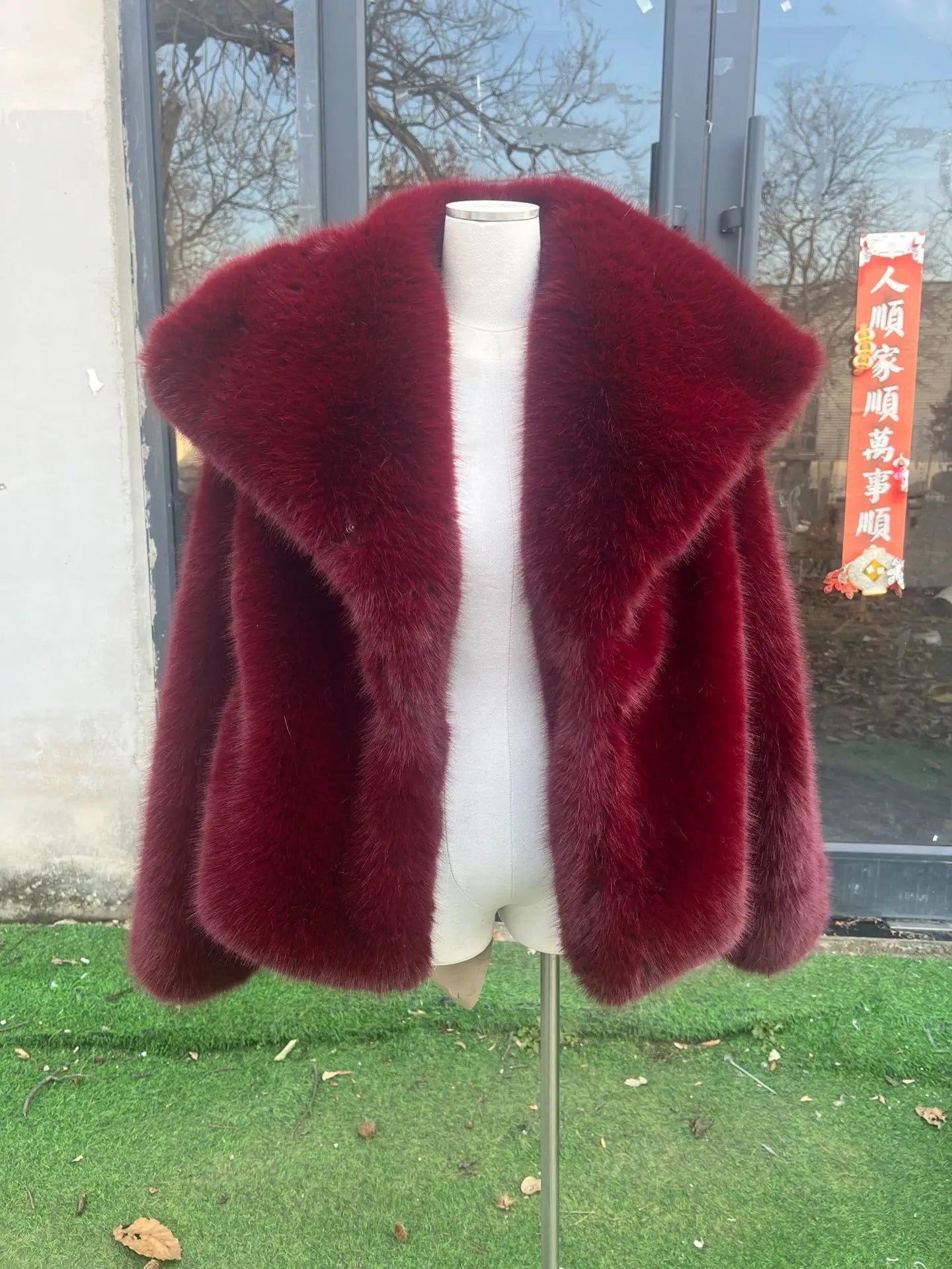 fur turn-down collar coat long sleeve cardigan