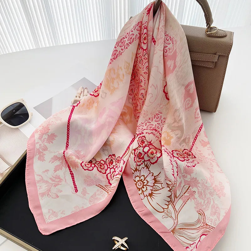 Square silk scarf with flowers