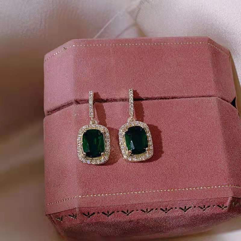 Luxury Green Emerald Square Stud Earrings