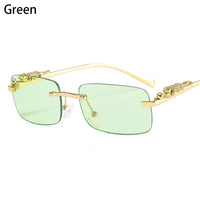 Rimless Square Sunglasses Retro Designer Gold Leopard Style Lenses