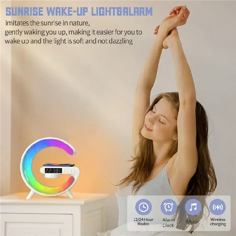 Multifunctional Wireless Charger Stand with RGB Light Alarm Clock Speaker