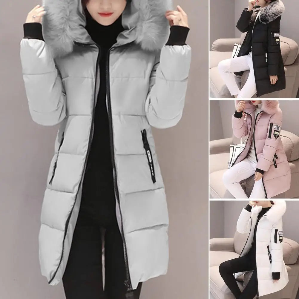 Warm Windproof Winter Coat Hooded Cotton Jacket with Zipper Pockets