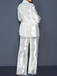 Sequin suit with V-neck, long sleeves and pants