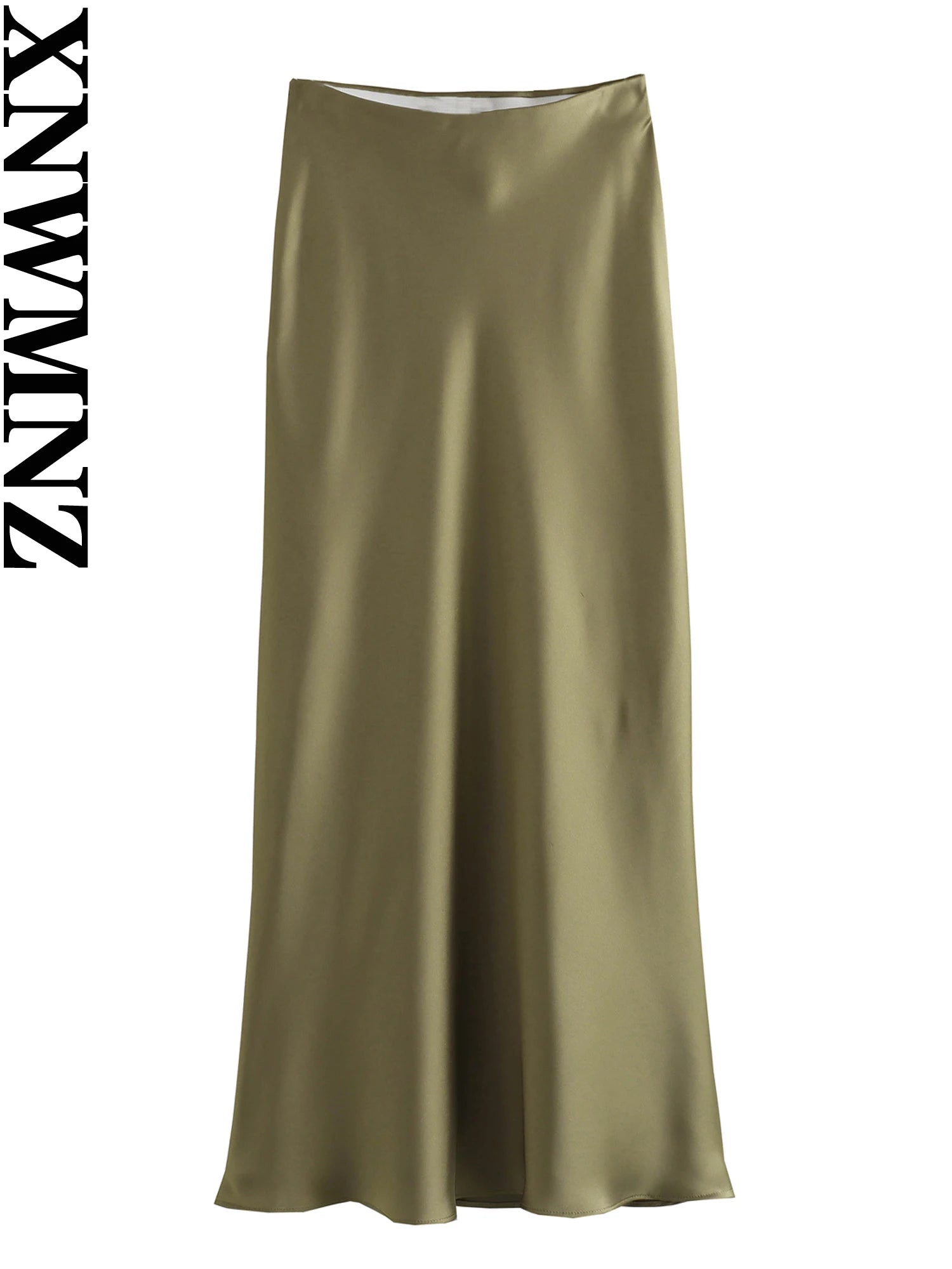 XNWMNZ Flowy Satin Midi Skirt