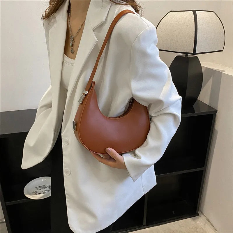 Luxury PU Leather Underarm Tote Bag for Women Hobo Style Shoulder Clutch Handbag Purse with Eye - Catching Half Moon ShapeAzizaK