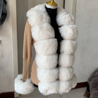 elegant knitted sweater with faux fox fur collar, fur coat