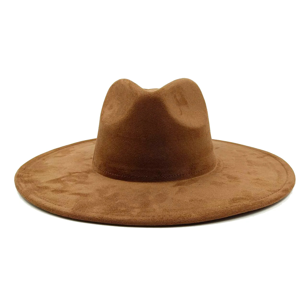 Suede fedora hat with heart shaped top, 3.75" brim