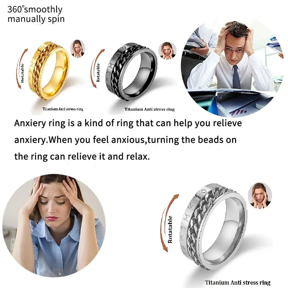 Stainless Steel Rotating Anxiety Rings with Roman Numerals