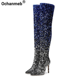 tight sequined thigh boots, gradient