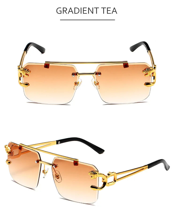 Trendy rectangular rimless sunglasses