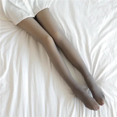 Insulated Tights Legs Faux Translucent Warm Plush Lined Elastic