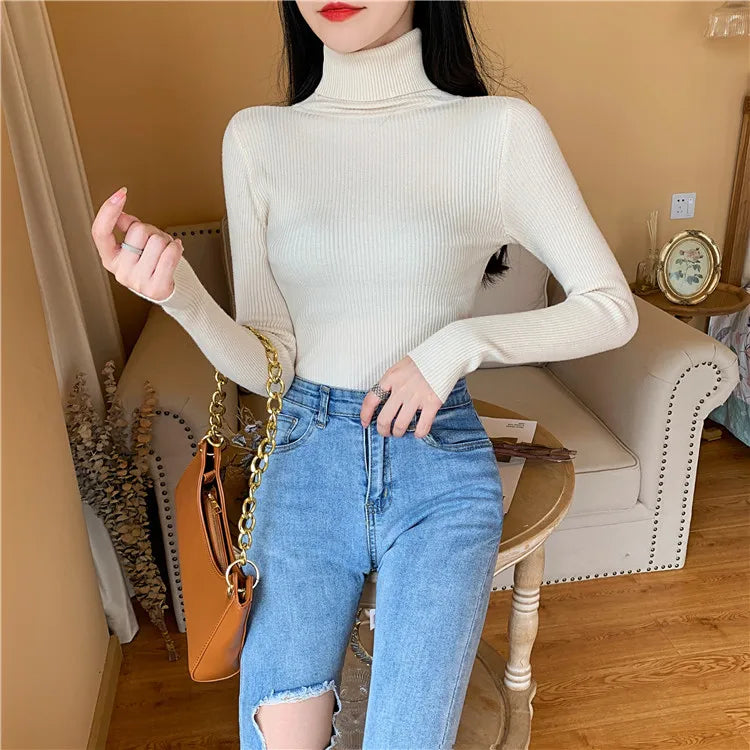 Long sleeve turtleneck knitted sweater