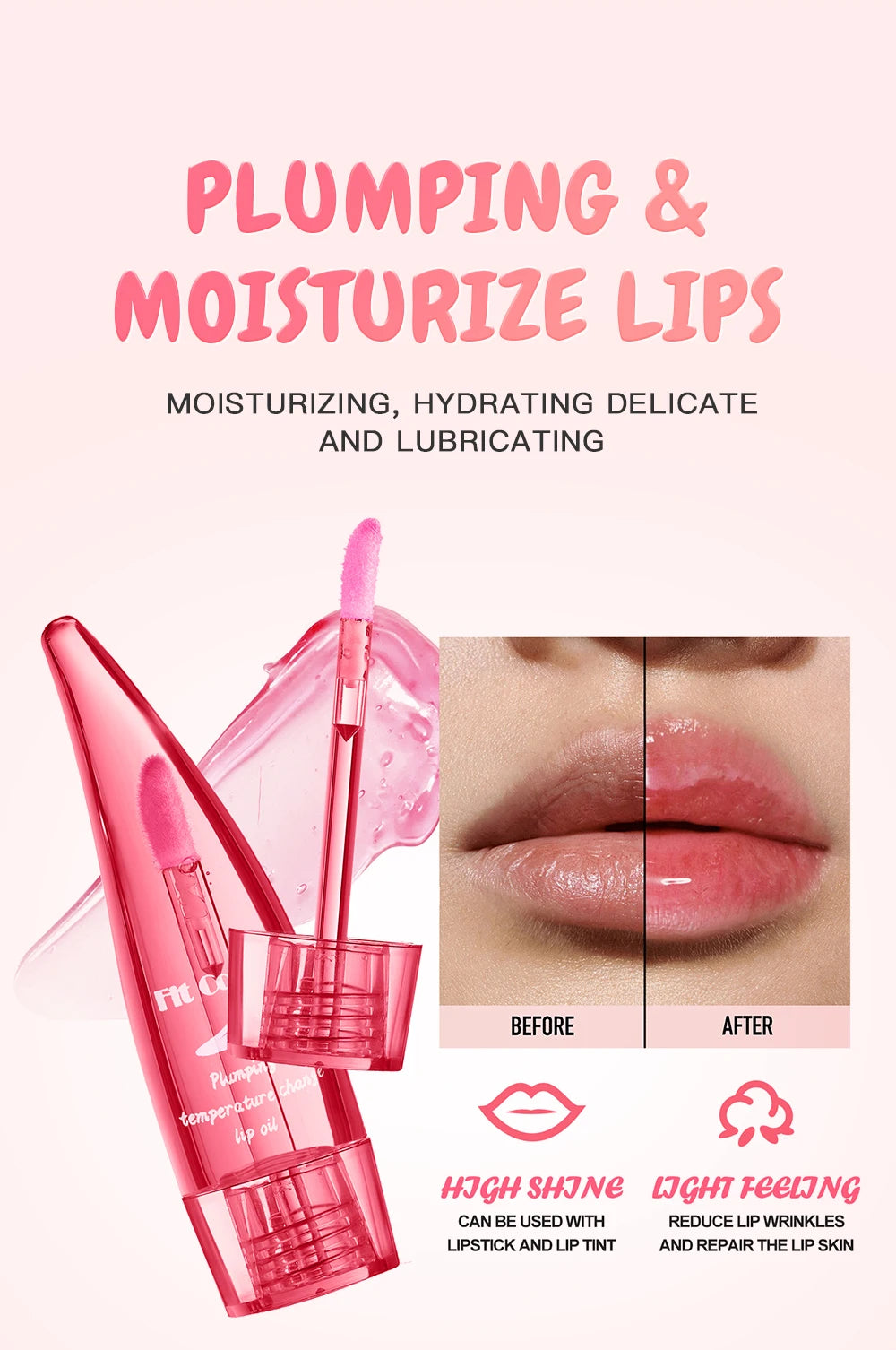 Plumping Lip Oil with Aloe Vera and Chilli | Temperature Activated Color Change | Moisturizing and Hydrating Lip Gloss for Fuller Lips