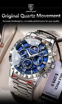 POEDAGAR Luxury Quartz Watch Sports Watch Waterproof Luminous Stainless Steel Chronograph Clock Reloj