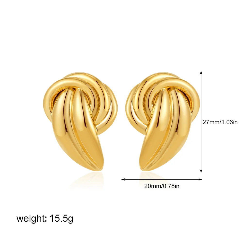 Gold Plated Textured Knot Twisted Geometric Stud Earrings