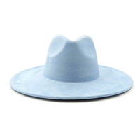 Suede fedora hat with heart shaped top, 3.75" brim