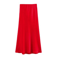 XNWMNZ Flowy Satin Midi Skirt