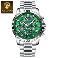 POEDAGAR Luxury Quartz Watch Sports Watch Waterproof Luminous Stainless Steel Chronograph Clock Reloj