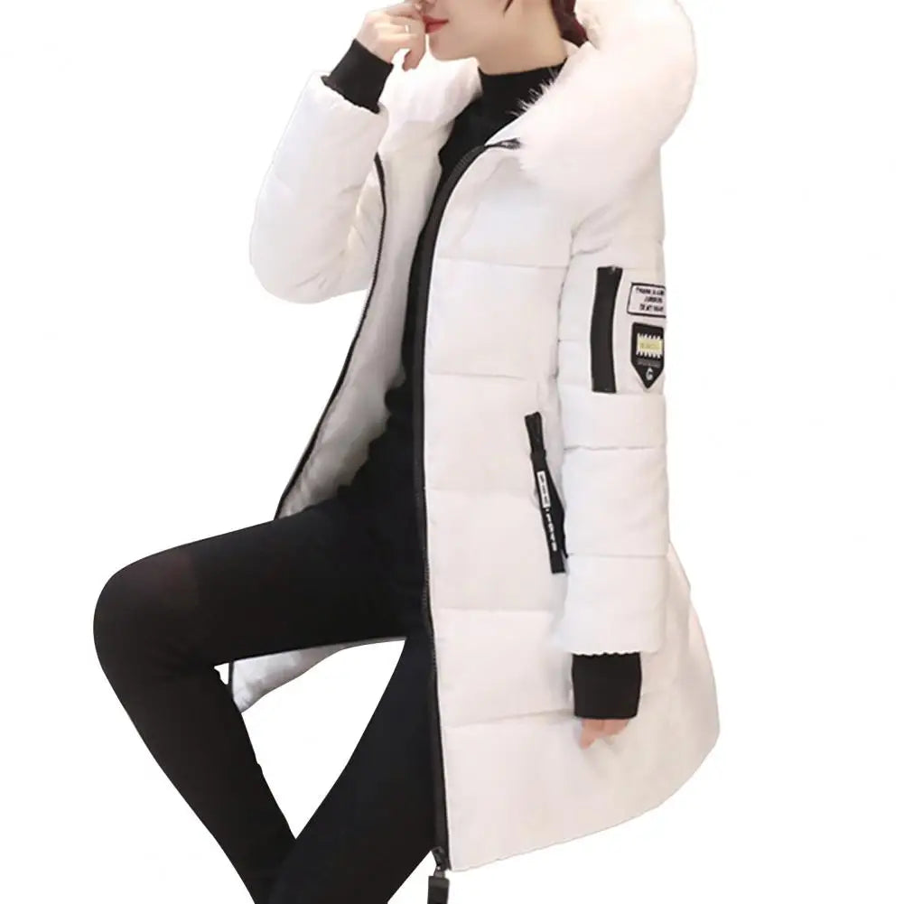 Warm Windproof Winter Coat Hooded Cotton Jacket with Zipper Pockets