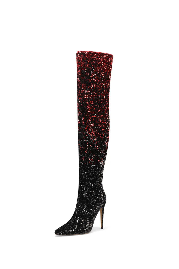 tight sequined thigh boots, gradient