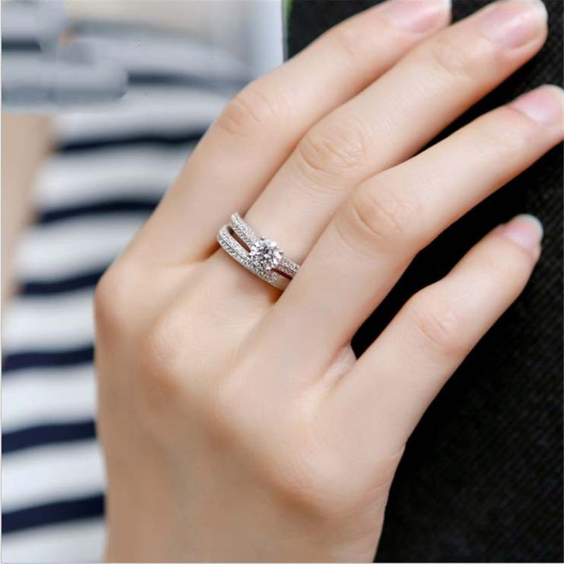 Qualities Elegant Rose Gold Silve Colors Rings for Women Trendy Metal Inlaid White Zicron