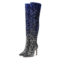 tight sequined thigh boots, gradient